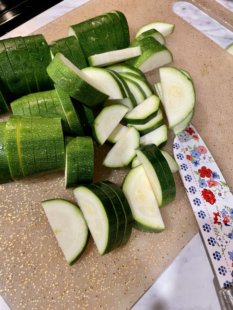 zucchini sliced up into half moons