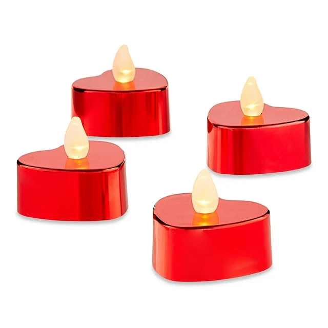 red heart led tea light candles