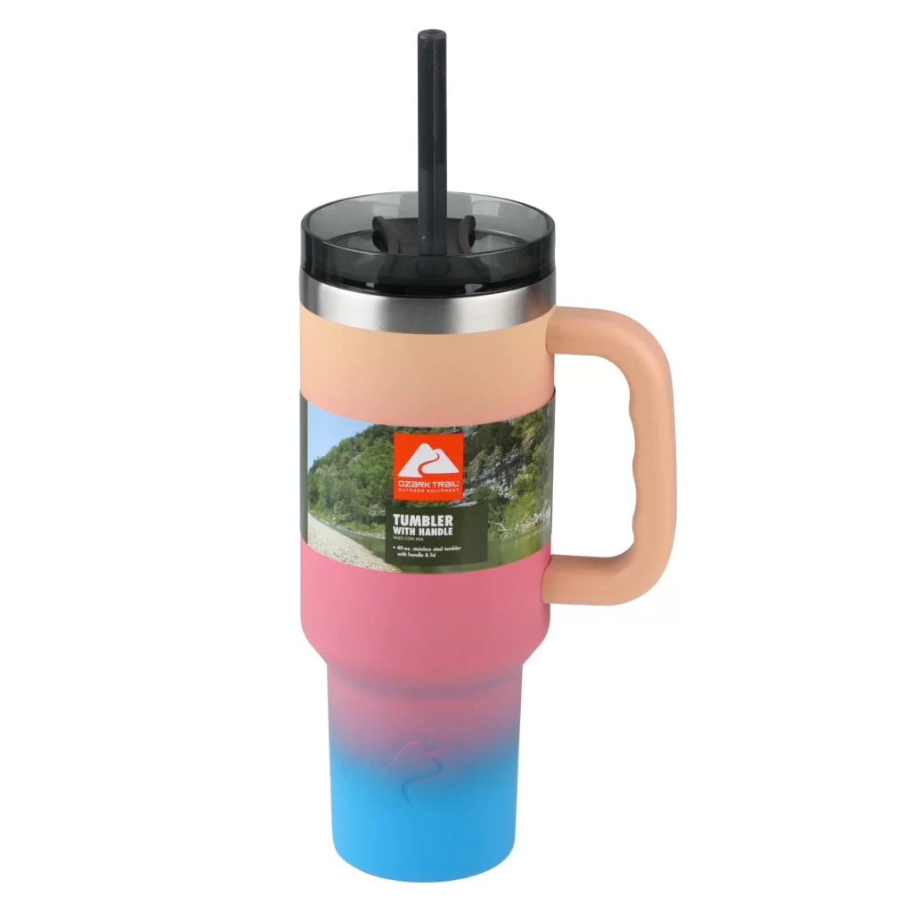 colorful ozark water bottle with handle and straw