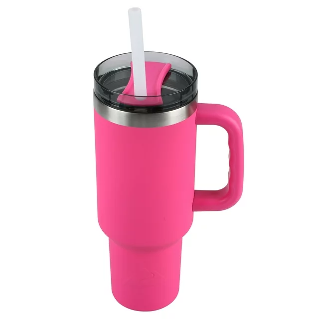 hot pink ozark water bottle with handle and straw