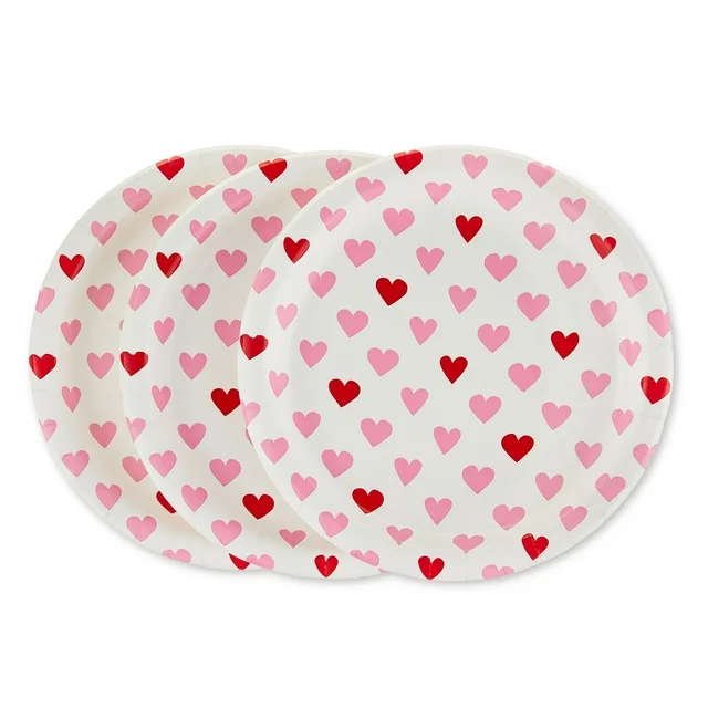 pink and red heart plates